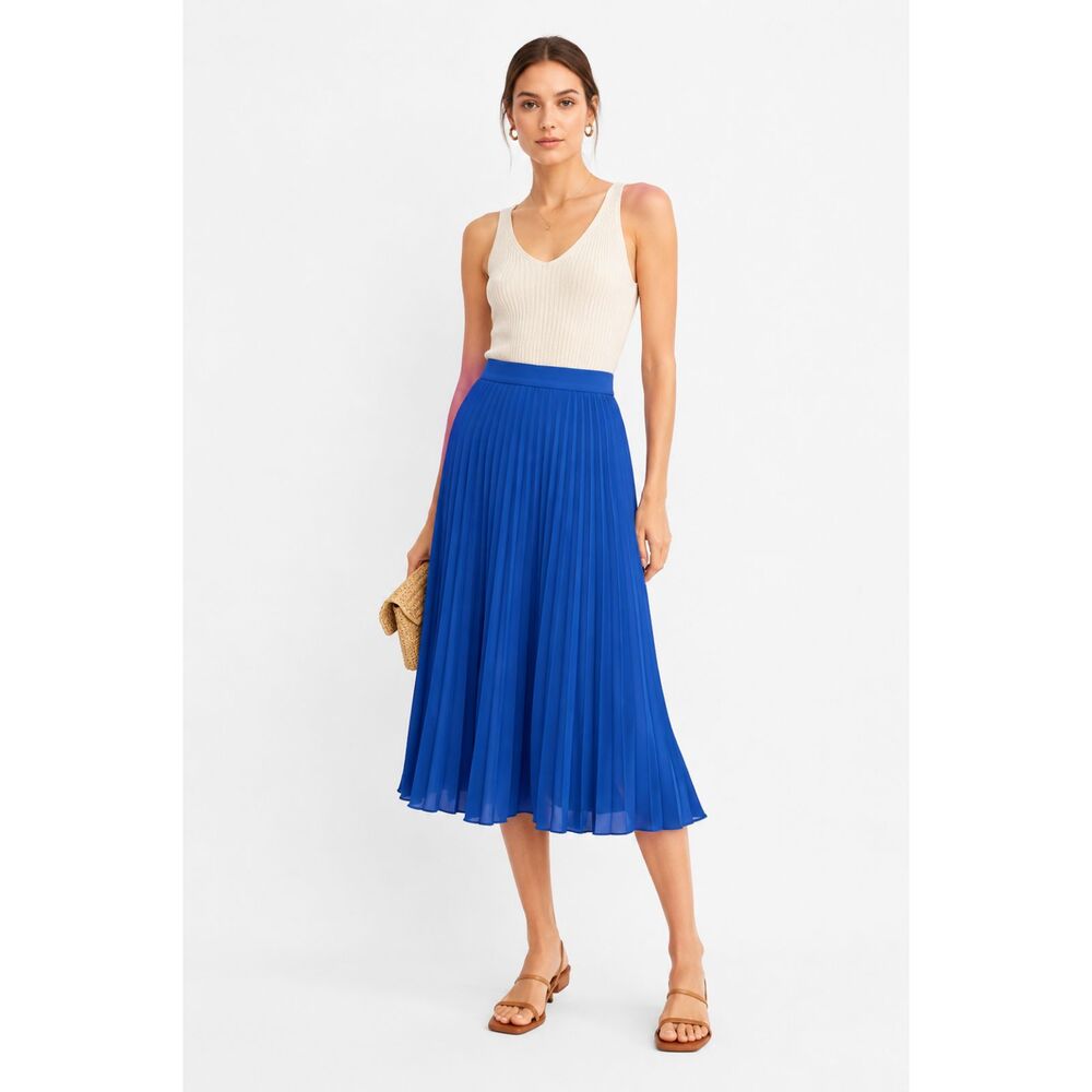 Zara NEW Blue Pleated Midi Skirt High Waist Flowy A Line Skirt Cottagecore Small